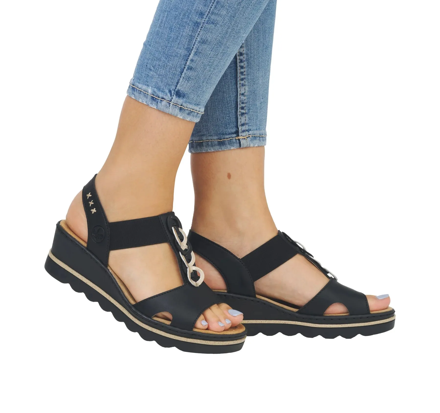 67498-00 - Strappy Black Sandal - Rieker