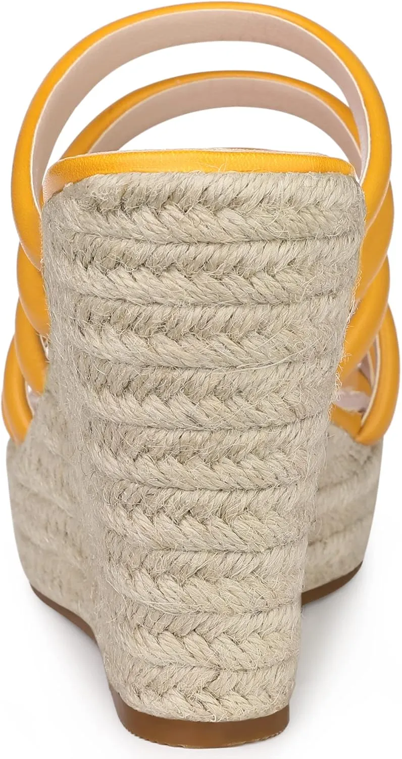 Allegra K Women's Platform Espadrille Wedge Strappy Straps Slides Wedges