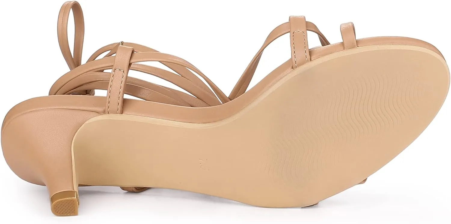 Allegra K Women's Strappy Lace Up Kitten Heels Sandals