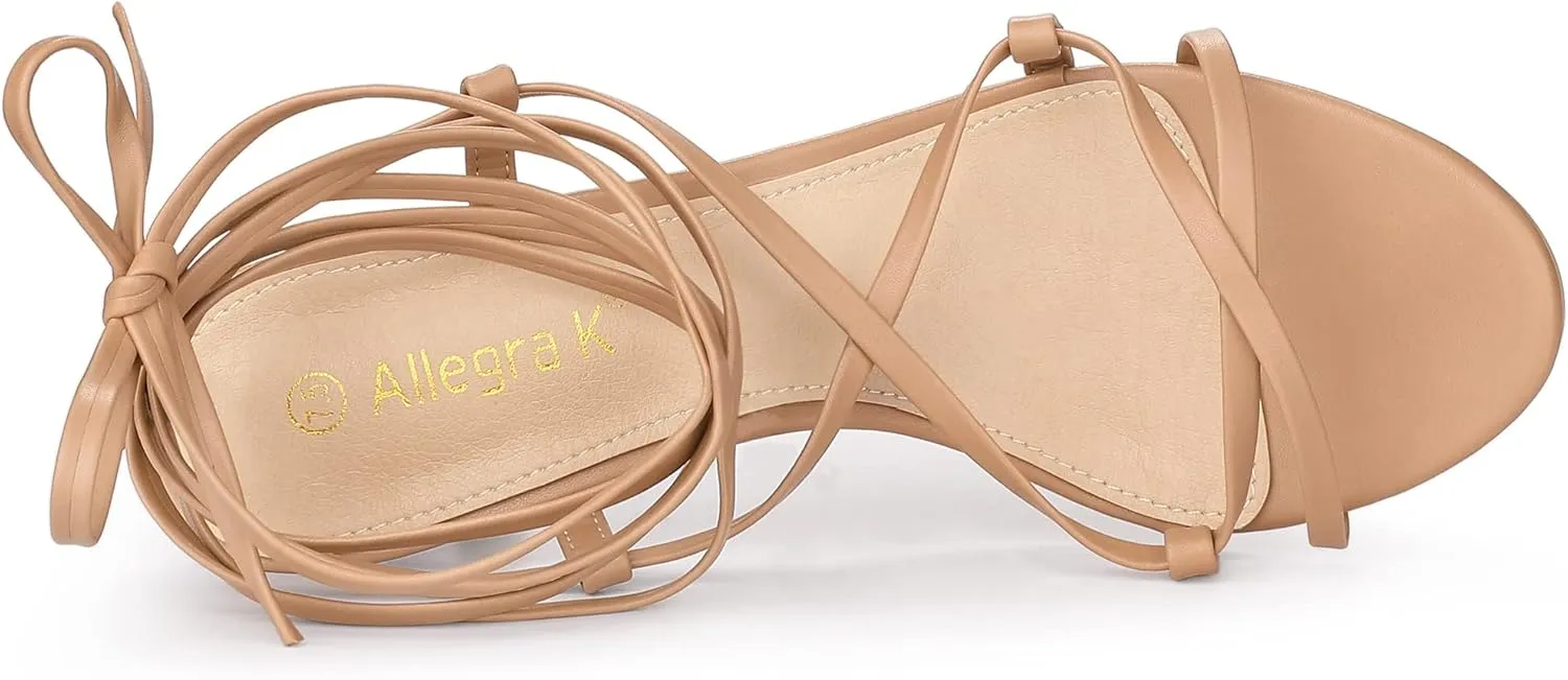 Allegra K Women's Strappy Lace Up Kitten Heels Sandals