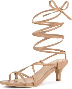 Allegra K Women's Strappy Lace Up Kitten Heels Sandals