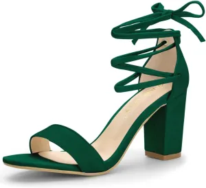 Allegra K Women's Tie Up Strappy Heels Chunky High Heels Green Sandal 8 M US