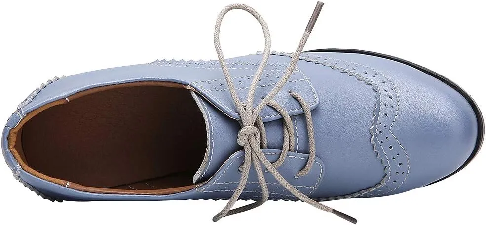 ANUFER Women's Block Heel Lace-Up Brogues Derby Shoes Pumps Dress Shoes
