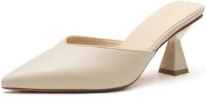 Apricot/Black/Nude Pointed Toe Mules with Geometric Block Heels 2.56In/6.5Cm