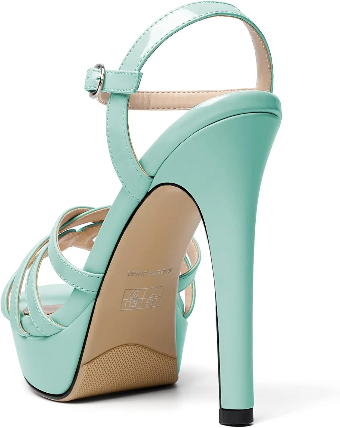 AUMOTED Women's Platform Sandals Sexy Strappy Stiletto High Heel 4.7" Peep Open Toe Ankle Strap Slingback Party Dress Shoes