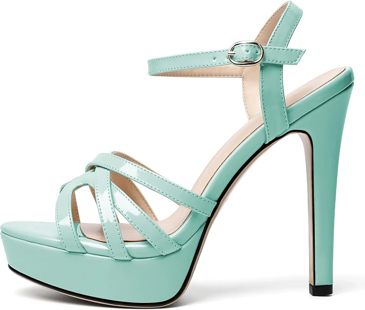 AUMOTED Women's Platform Sandals Sexy Strappy Stiletto High Heel 4.7" Peep Open Toe Ankle Strap Slingback Party Dress Shoes