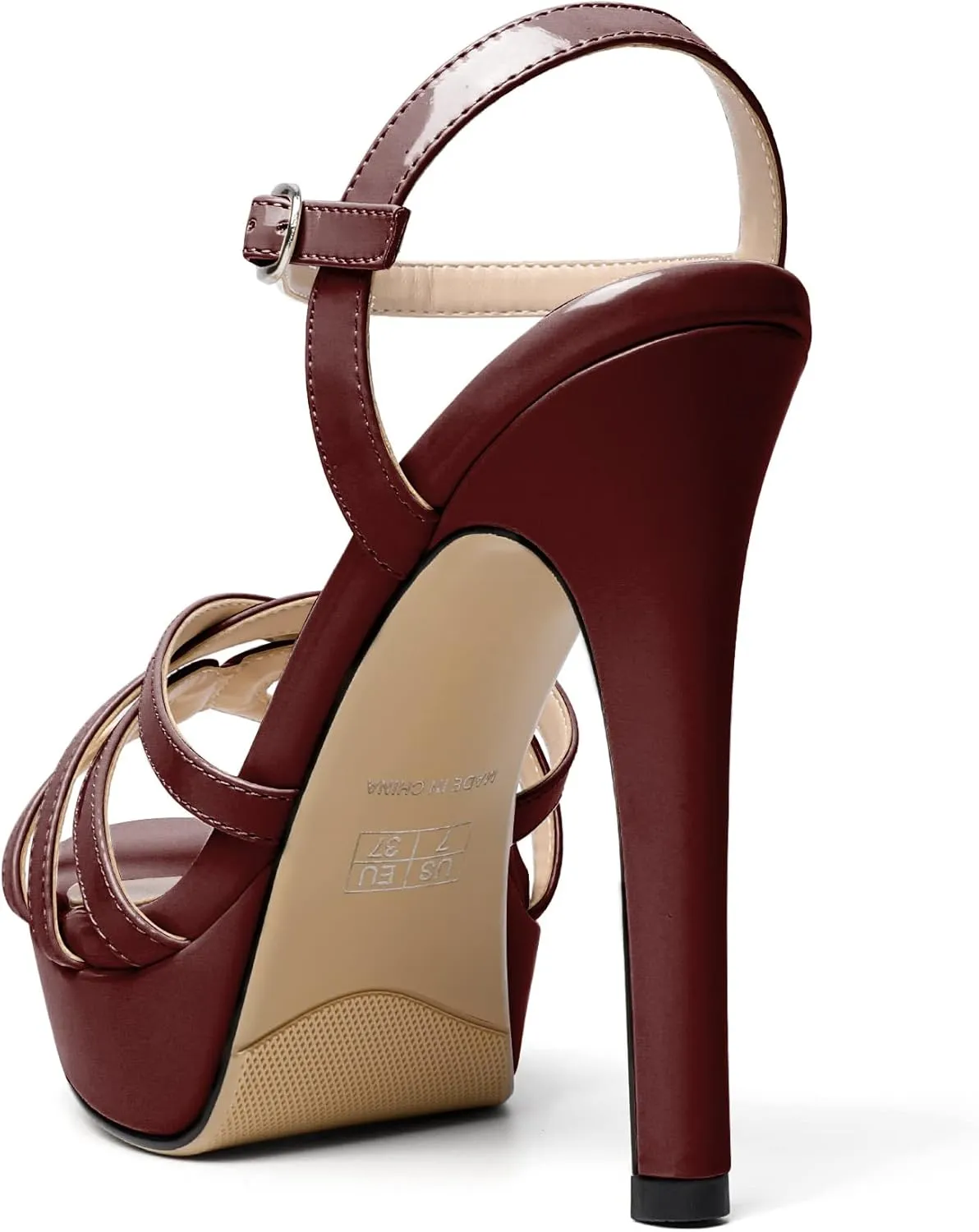 AUMOTED Women's Platform Sandals Sexy Strappy Stiletto High Heel 4.7" Peep Open Toe Ankle Strap Slingback Party Dress Shoes