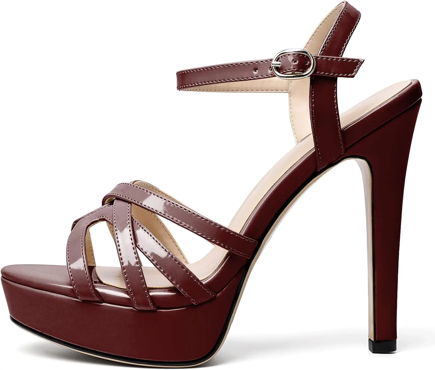 AUMOTED Women's Platform Sandals Sexy Strappy Stiletto High Heel 4.7" Peep Open Toe Ankle Strap Slingback Party Dress Shoes