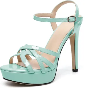AUMOTED Women's Platform Sandals Sexy Strappy Stiletto High Heel 4.7" Peep Open Toe Ankle Strap Slingback Party Dress Shoes