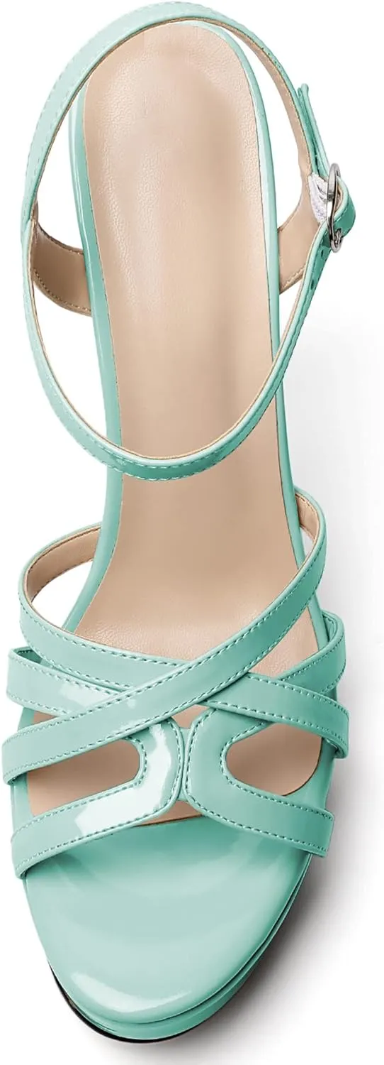 AUMOTED Women's Platform Sandals Sexy Strappy Stiletto High Heel 4.7" Peep Open Toe Ankle Strap Slingback Party Dress Shoes