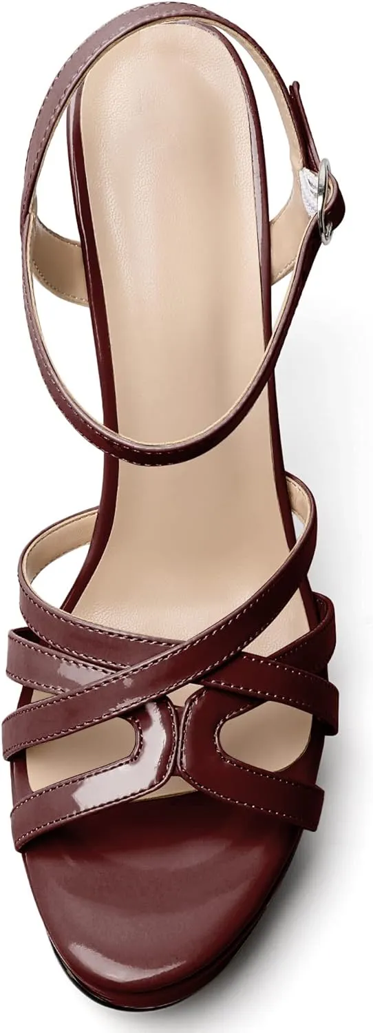 AUMOTED Women's Platform Sandals Sexy Strappy Stiletto High Heel 4.7" Peep Open Toe Ankle Strap Slingback Party Dress Shoes