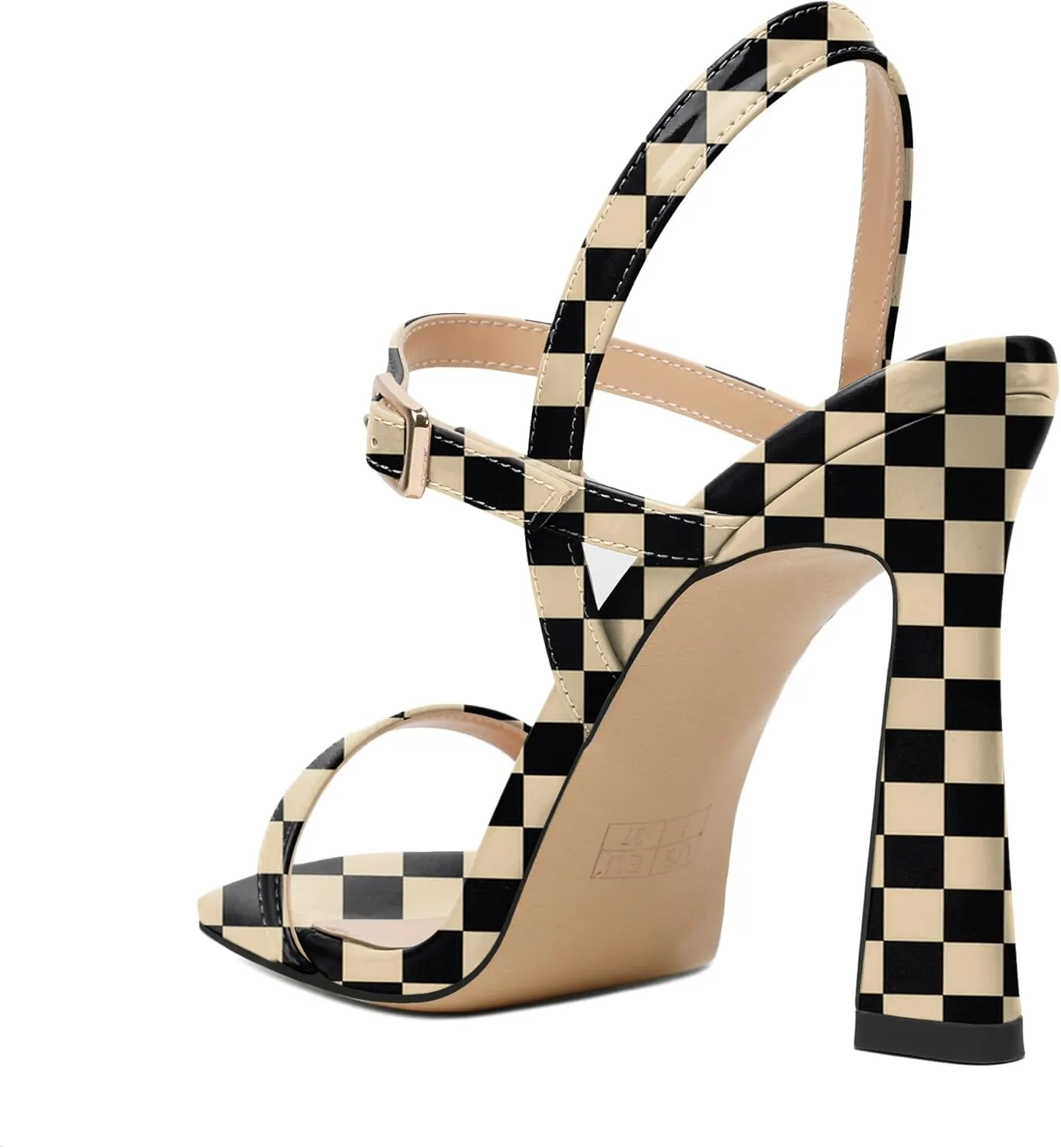 AUMOTED Womens Sandals Stiletto High Heel Open Square Toe Heeled Sandals Strappy Ankle Strap Patent Summer Wedding Party Shoes 4 Inch