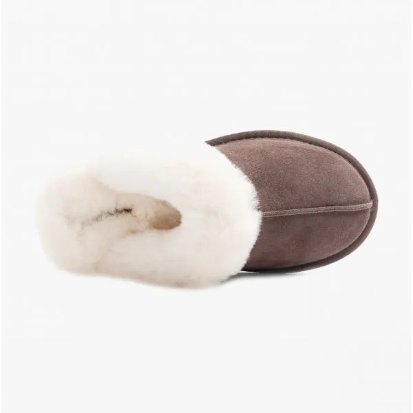 AYLA Ladies Real Sheepskin Mule Slippers Espresso