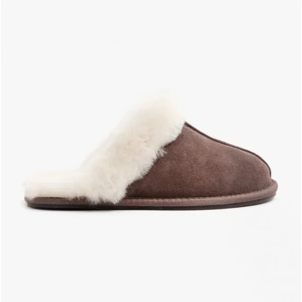 AYLA Ladies Real Sheepskin Mule Slippers Espresso