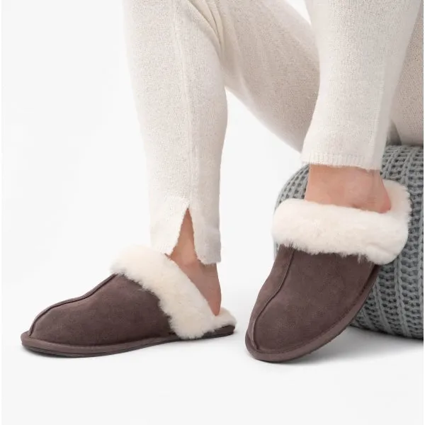 AYLA Ladies Real Sheepskin Mule Slippers Espresso