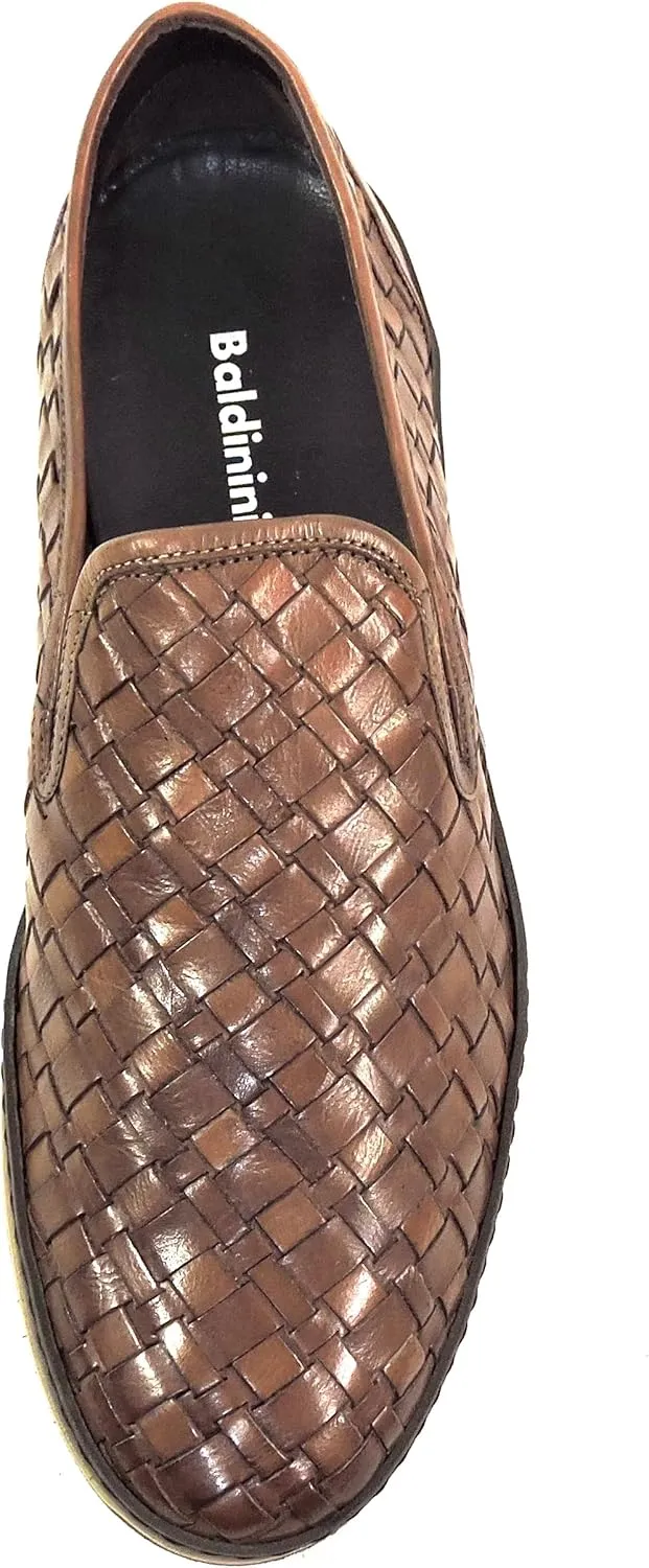Baldinini Men's Woven Leather Slip-On Loafers, Brown, Comfort Platform Sole