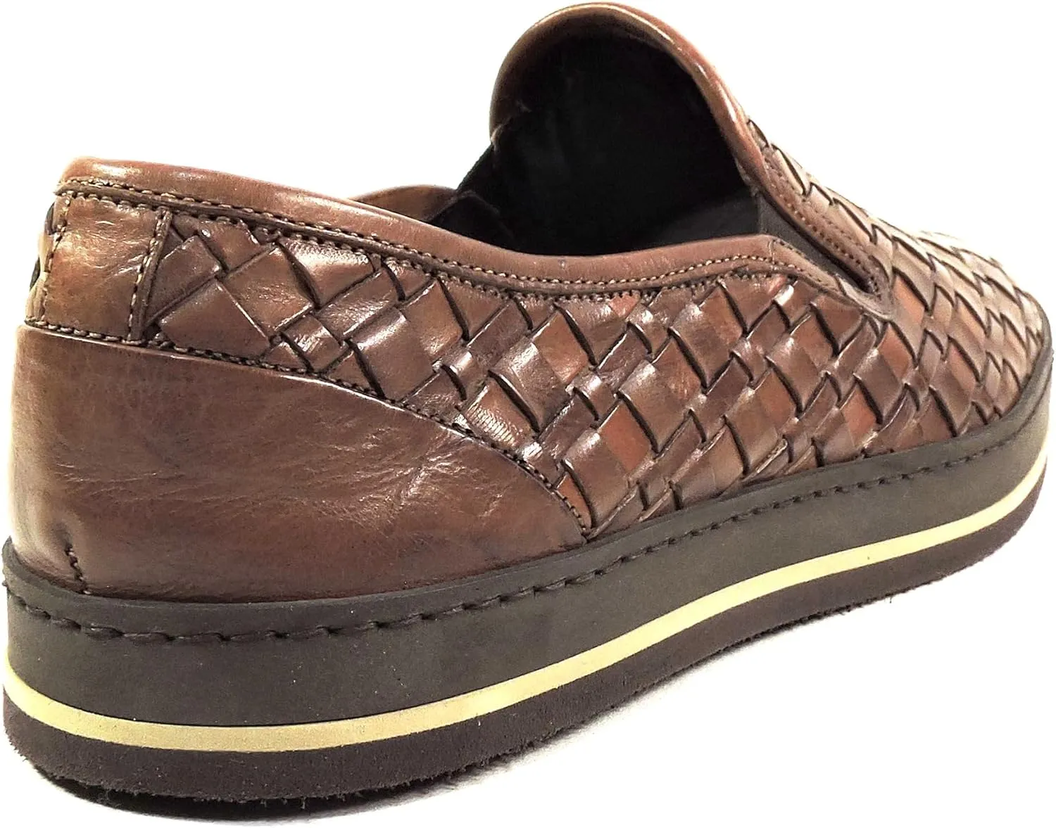 Baldinini Men's Woven Leather Slip-On Loafers, Brown, Comfort Platform Sole