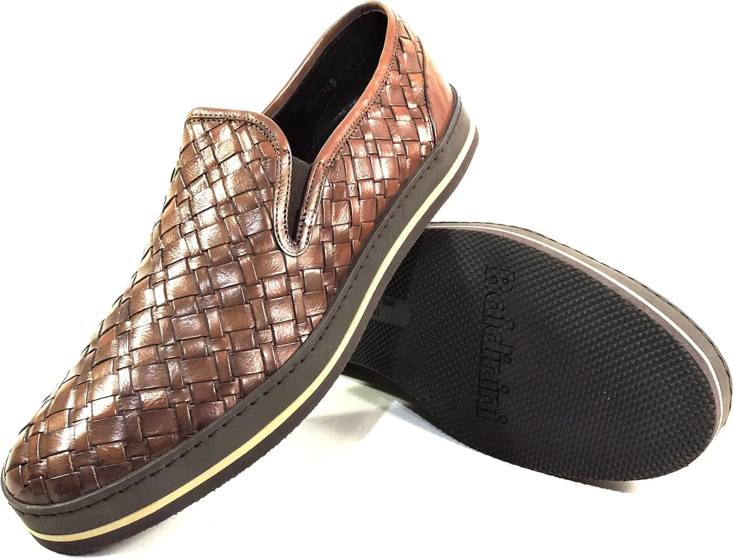 Baldinini Men's Woven Leather Slip-On Loafers, Brown, Comfort Platform Sole