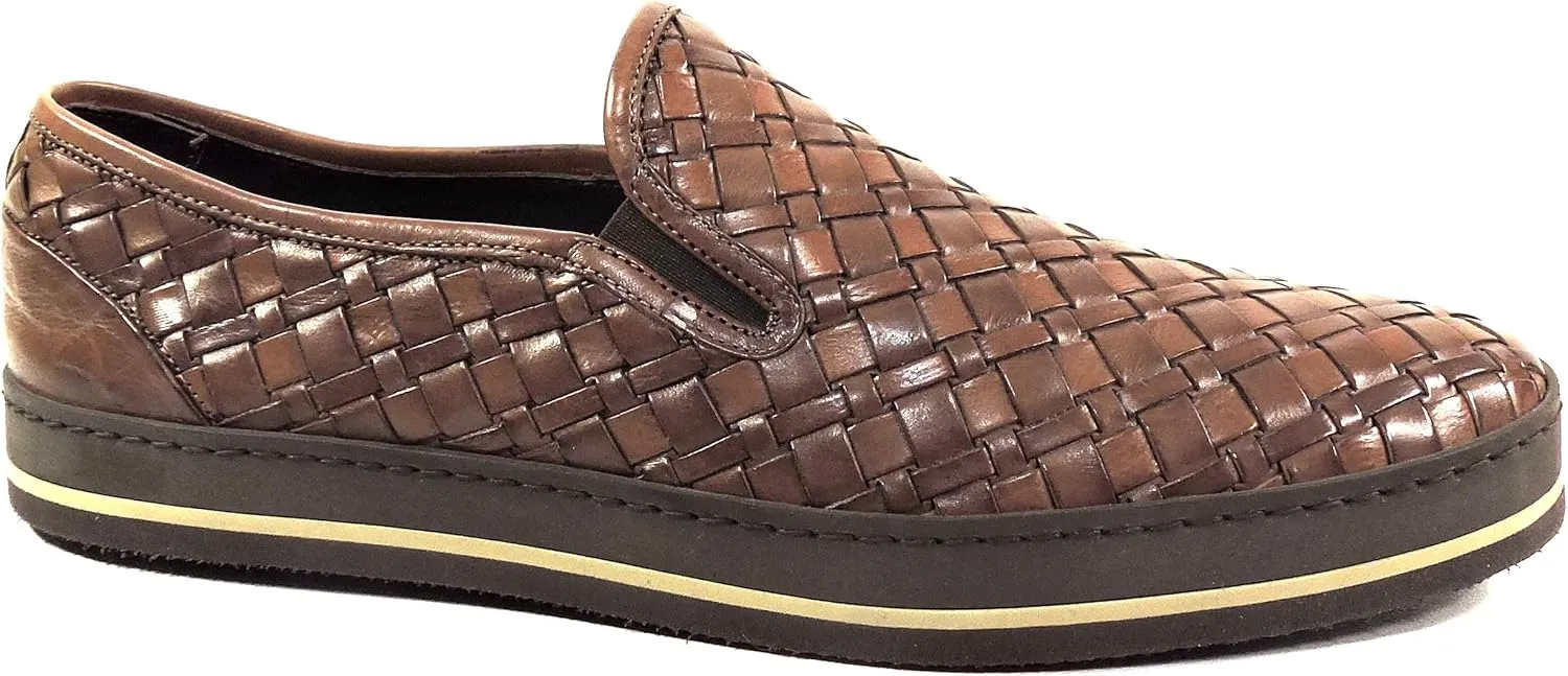 Baldinini Men's Woven Leather Slip-On Loafers, Brown, Comfort Platform Sole
