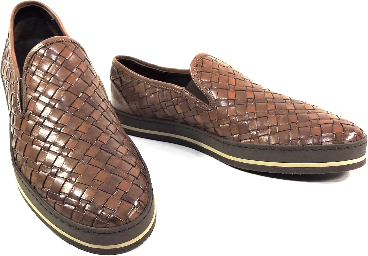 Baldinini Men's Woven Leather Slip-On Loafers, Brown, Comfort Platform Sole