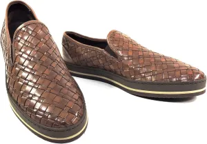 Baldinini Men's Woven Leather Slip-On Loafers, Brown, Comfort Platform Sole