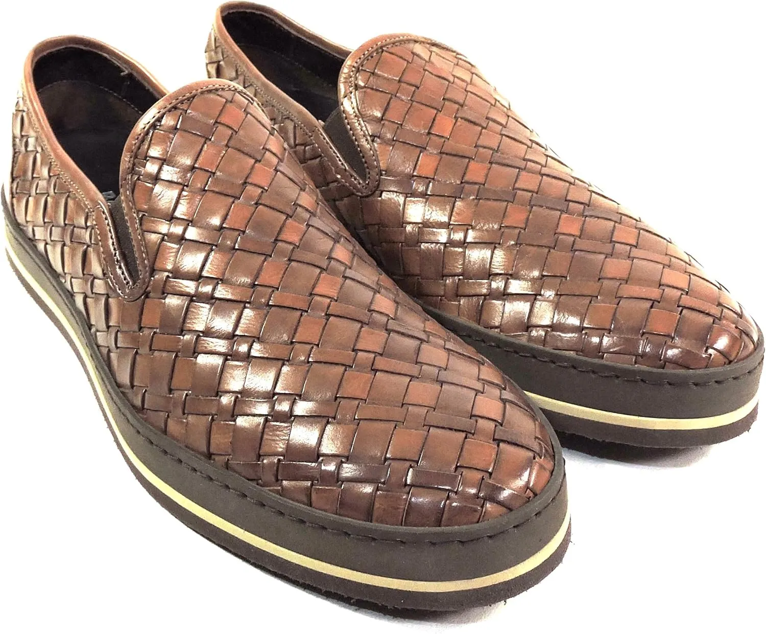 Baldinini Men's Woven Leather Slip-On Loafers, Brown, Comfort Platform Sole