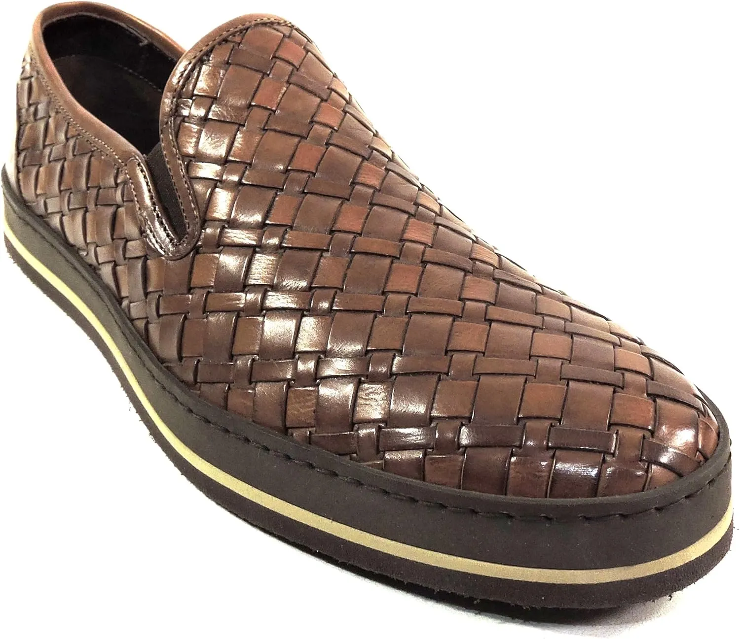Baldinini Men's Woven Leather Slip-On Loafers, Brown, Comfort Platform Sole