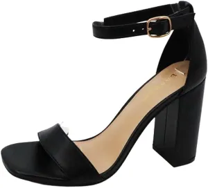 BAMBOO Women's open square toe block high heel ankle strap sandals Fashion Shoes