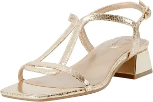 Bandolino Women's PRIMADON Heeled Sandal, Gold Snake 710, 10