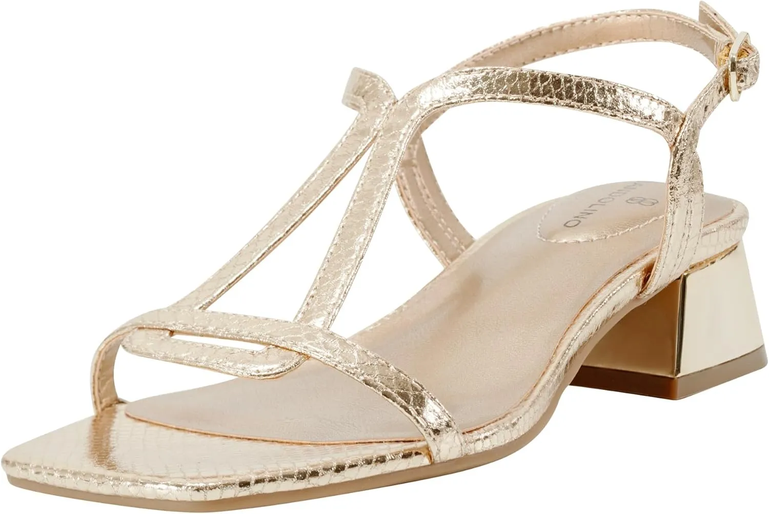 Bandolino Women's PRIMADON Heeled Sandal, Gold Snake 710, 10