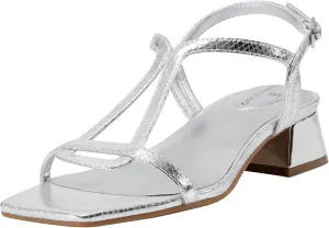 Bandolino Women's PRIMADON Heeled Sandal, Silver Snake 040, 8.5