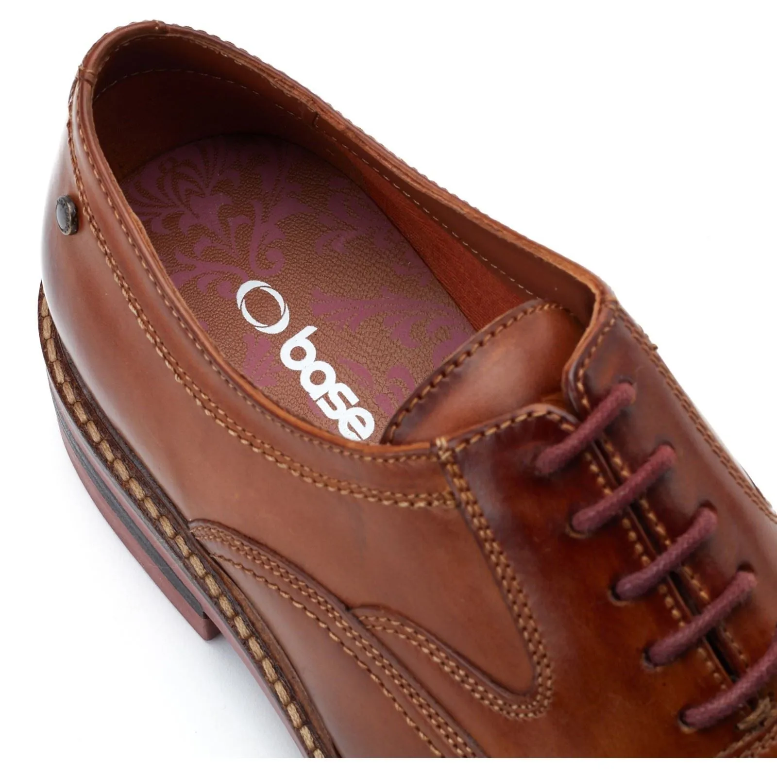 Base London Men's Tatton Toe Cap Derby in Burnt Tan