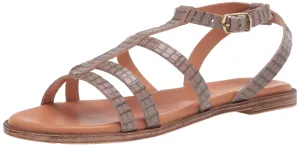 Bella Vita Made in Italy Women's Strappy Sandal Flat, Grey Croco Italian Leather, 12 Wide