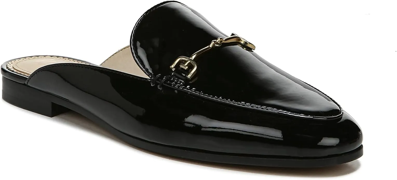 Black Round On Fashion Mules Dress Toe Shoes Patent Linnie Flat Private sale Edelman Sam Customer-friendly Slip