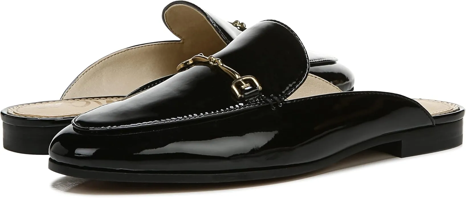 Black Round On Fashion Mules Dress Toe Shoes Patent Linnie Flat Private sale Edelman Sam Customer-friendly Slip