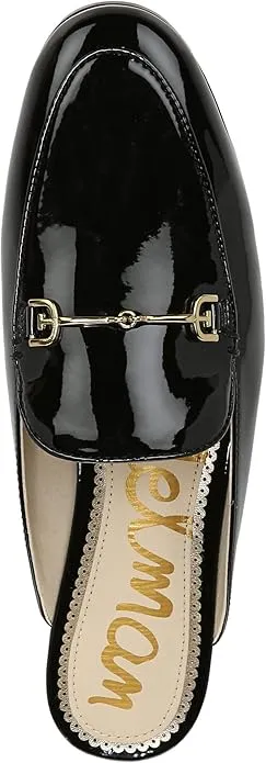 Black Round On Fashion Mules Dress Toe Shoes Patent Linnie Flat Private sale Edelman Sam Customer-friendly Slip