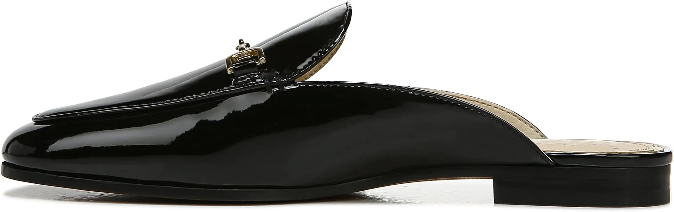 Black Round On Fashion Mules Dress Toe Shoes Patent Linnie Flat Private sale Edelman Sam Customer-friendly Slip