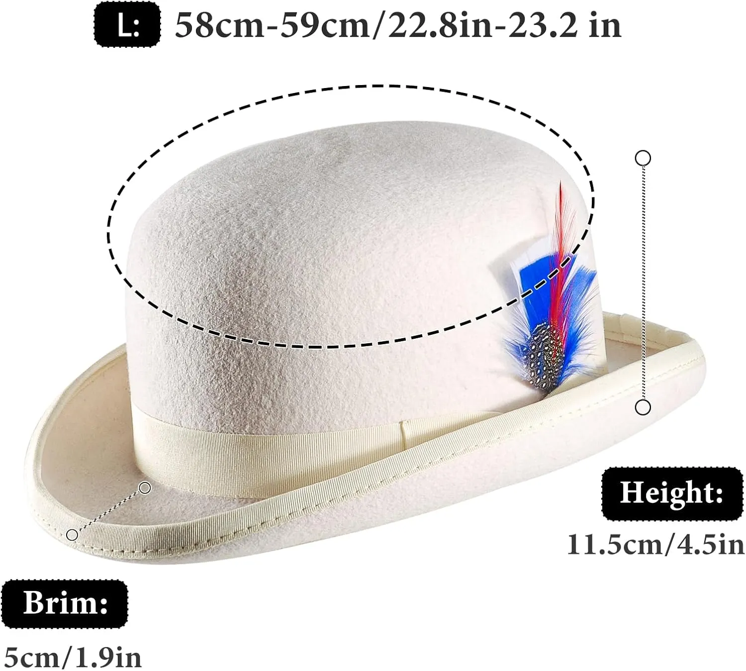 Bowler Derby 100% Wool Theater Quality Hat for Men Women, Clown Bowler, Bolo Hat–Genuine Felt Derby Hats for Costumes