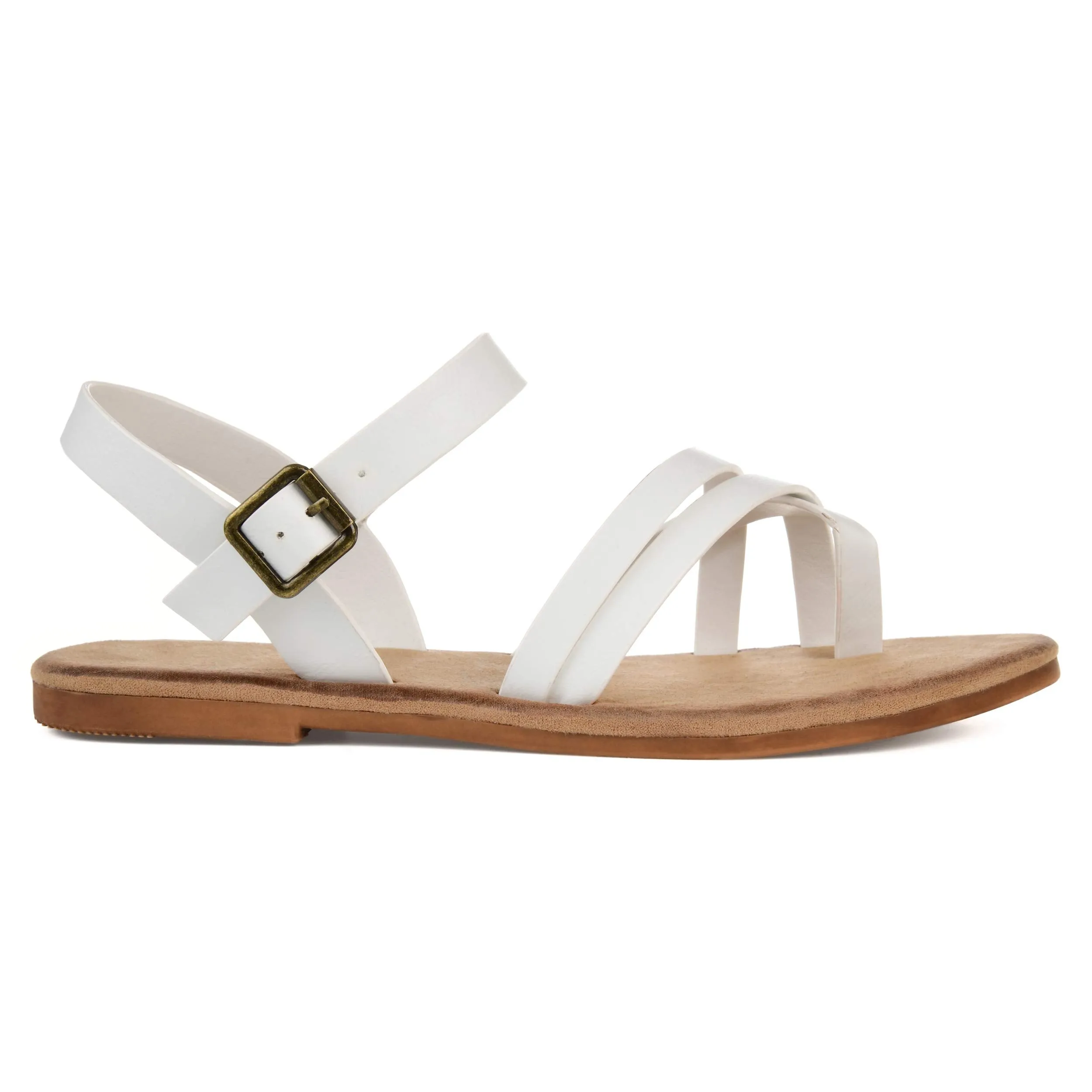Brinley Co. Womens Strappy Ankle Wrap Sandal White, 6 Regular US