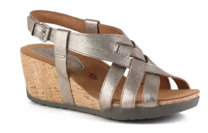 Bussola Soft Metallic White Gold NYNETTE Adjustable Back Womens Wedge Sandals NYNETTE