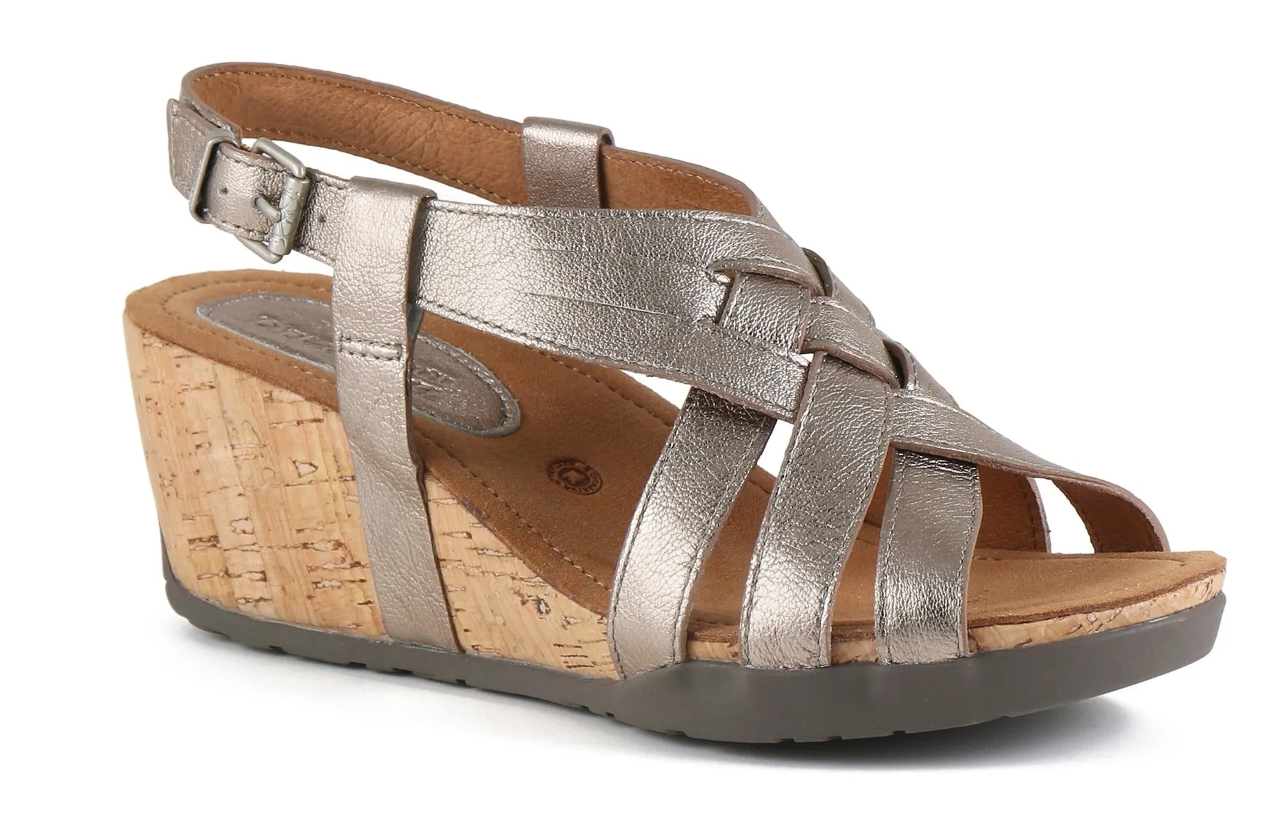 Bussola Soft Metallic White Gold NYNETTE Adjustable Back Womens Wedge Sandals NYNETTE
