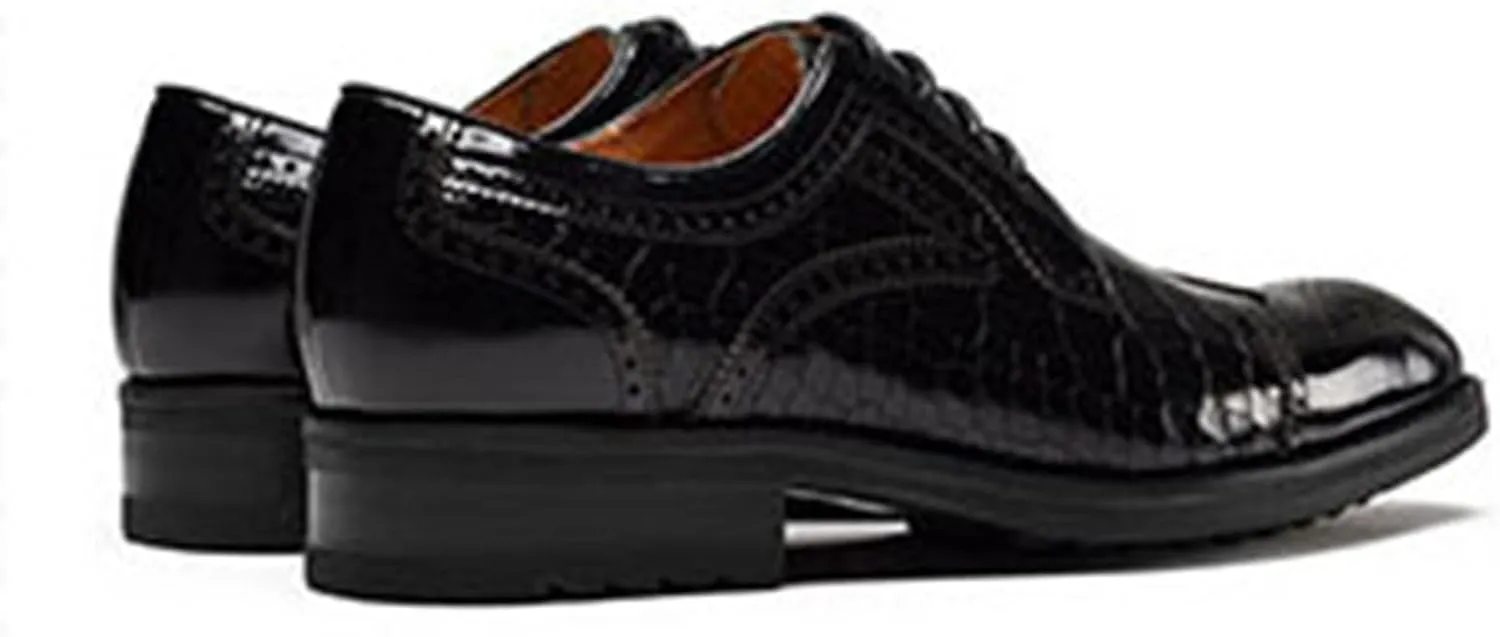 ByErz Men Brogues Wingtip Lace Up Classic Patent Black Dress Shoes Derby Prom Fashion Oxford