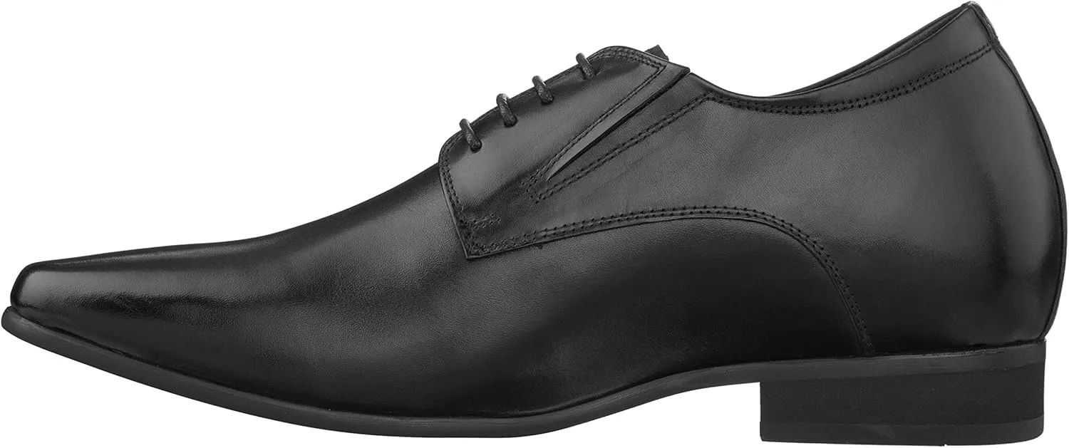 CALTO Men's Invisible Height Increasing Elevator Shoes - Black Premium Leather Lace-up Formal Derby Oxfords - 3 Inches Taller - Y5051 - Size 7 D(M) US