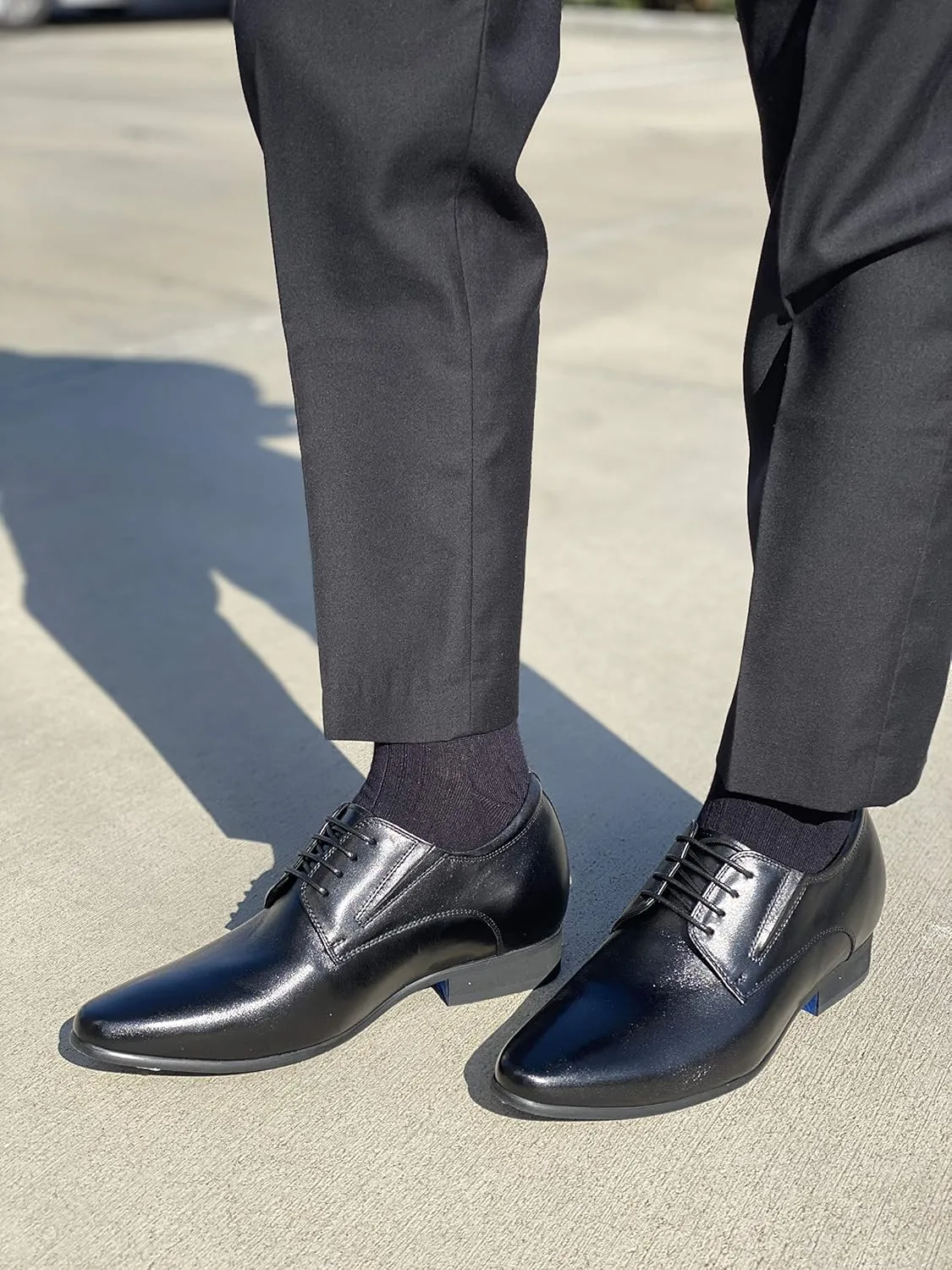CALTO Men's Invisible Height Increasing Elevator Shoes - Black Premium Leather Lace-up Formal Derby Oxfords - 3 Inches Taller - Y5051 - Size 7 D(M) US