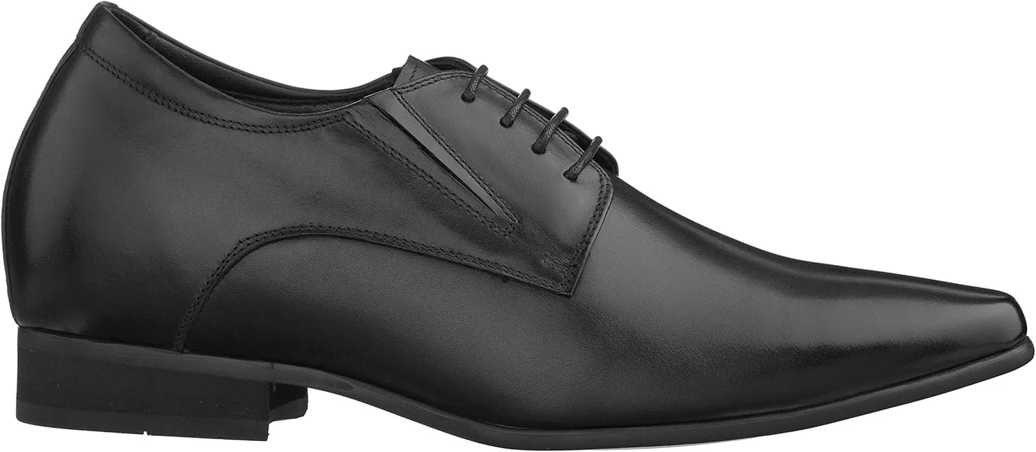 CALTO Men's Invisible Height Increasing Elevator Shoes - Black Premium Leather Lace-up Formal Derby Oxfords - 3 Inches Taller - Y5051 - Size 7 D(M) US