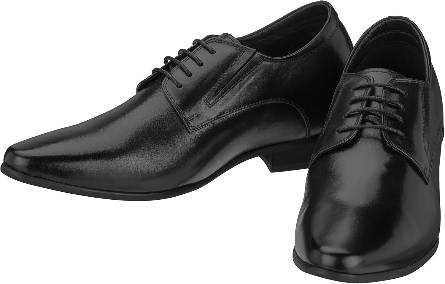 CALTO Men's Invisible Height Increasing Elevator Shoes - Black Premium Leather Lace-up Formal Derby Oxfords - 3 Inches Taller - Y5051 - Size 7 D(M) US