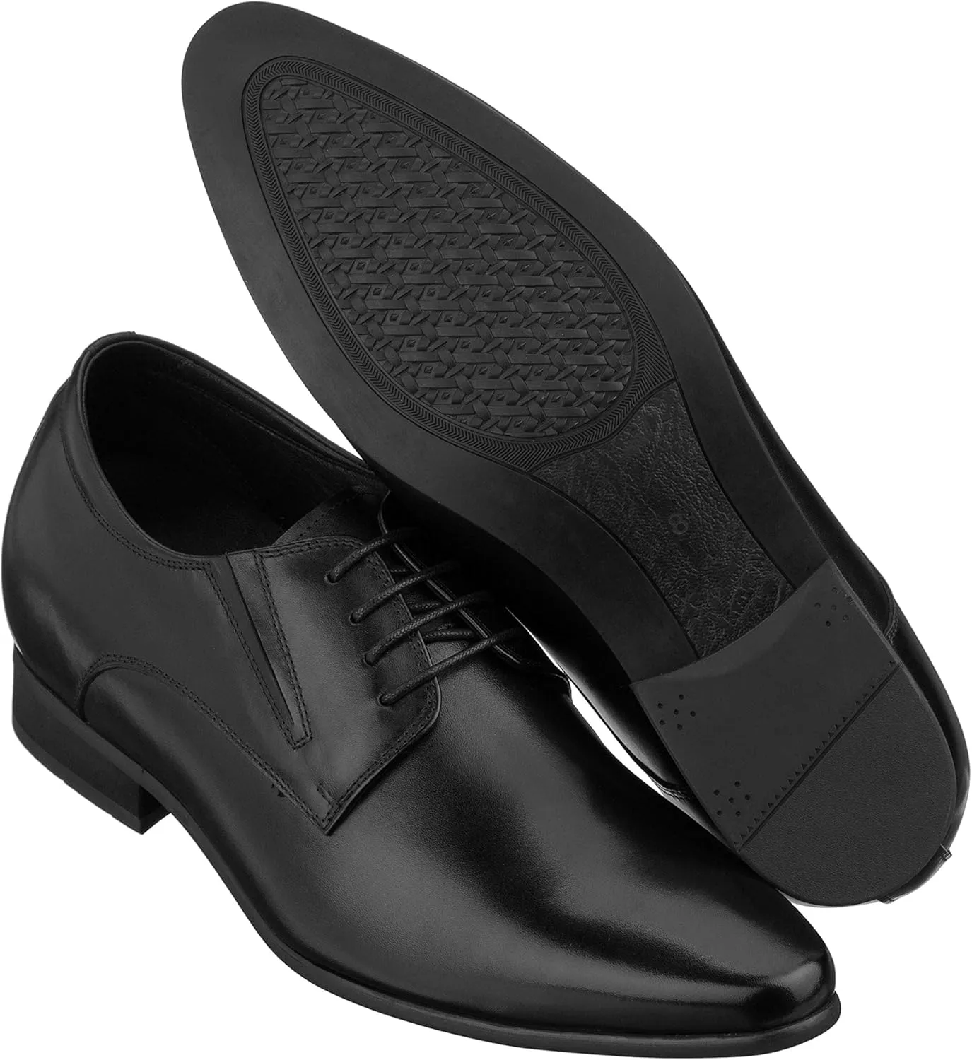 CALTO Men's Invisible Height Increasing Elevator Shoes - Black Premium Leather Lace-up Formal Derby Oxfords - 3 Inches Taller - Y5051 - Size 7 D(M) US