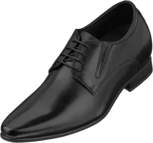 CALTO Men's Invisible Height Increasing Elevator Shoes - Black Premium Leather Lace-up Formal Derby Oxfords - 3 Inches Taller - Y5051 - Size 7 D(M) US