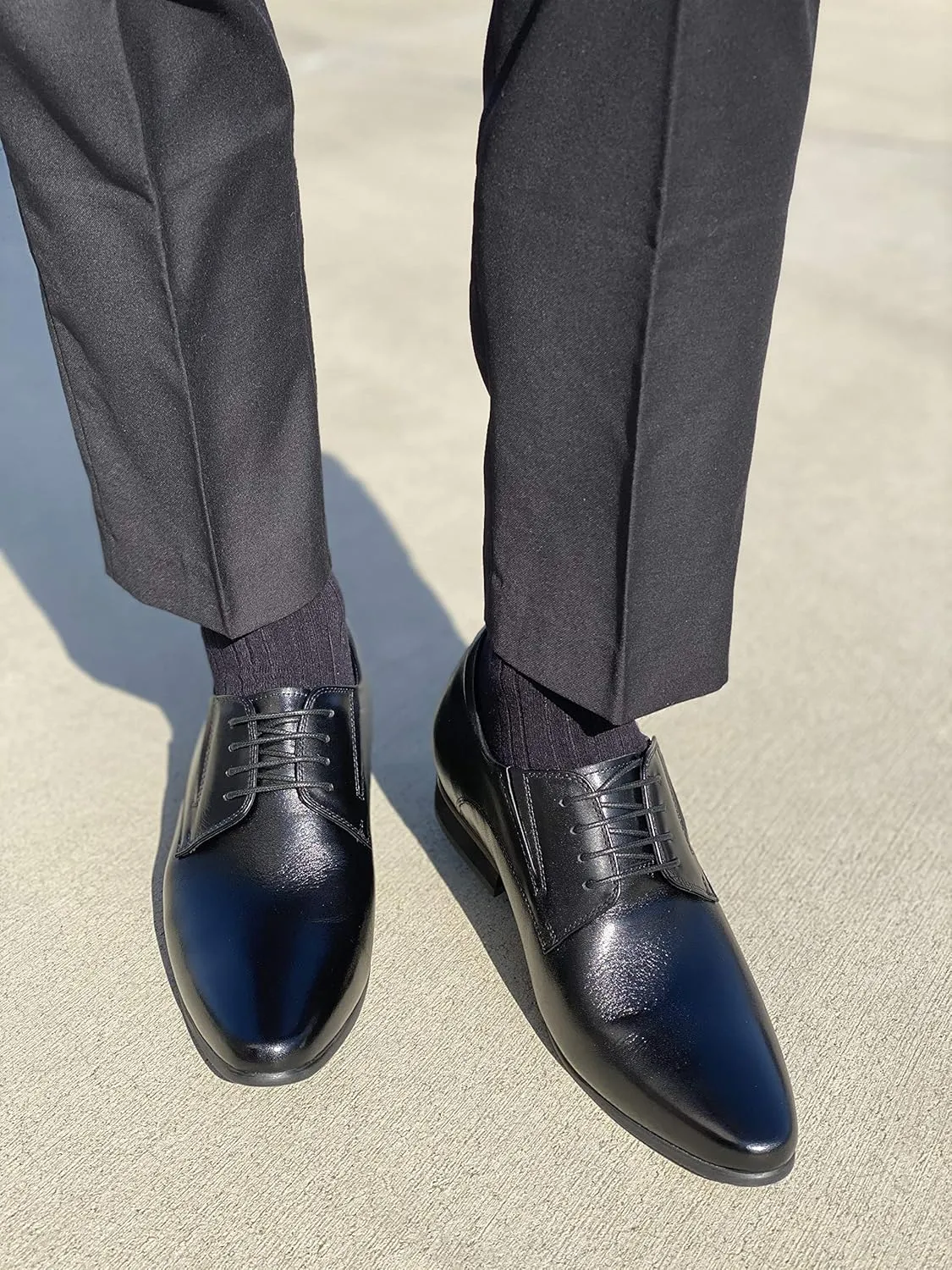 CALTO Men's Invisible Height Increasing Elevator Shoes - Black Premium Leather Lace-up Formal Derby Oxfords - 3 Inches Taller - Y5051 - Size 7 D(M) US