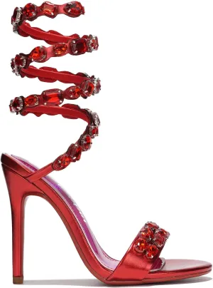 Cape Robbin Women's Rhinestone Stiletto Heel Sandals Jewel Spiral Ankle Wrap Strap High Heels Sandal